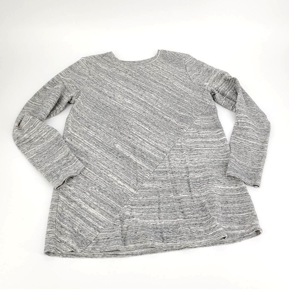 Pure Jill Heathered Gray Crew Neck Long Sleeves Asymmetrical Top